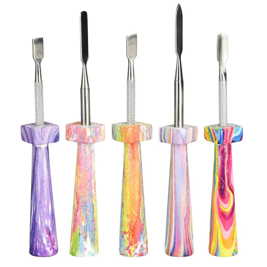 Colorful Resin Handle Stainless Steel Dab Tool | 5" | Assorted Colors | 5 Pack