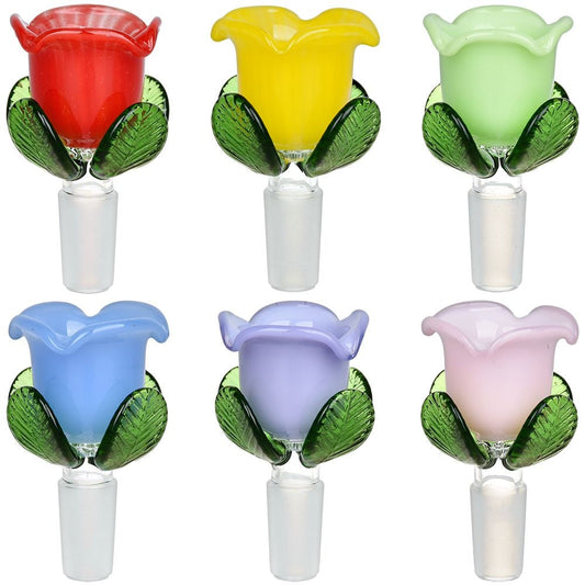 Colorful Roses Herb Slide | 14mm M | Assorted Colors | 6 Pack