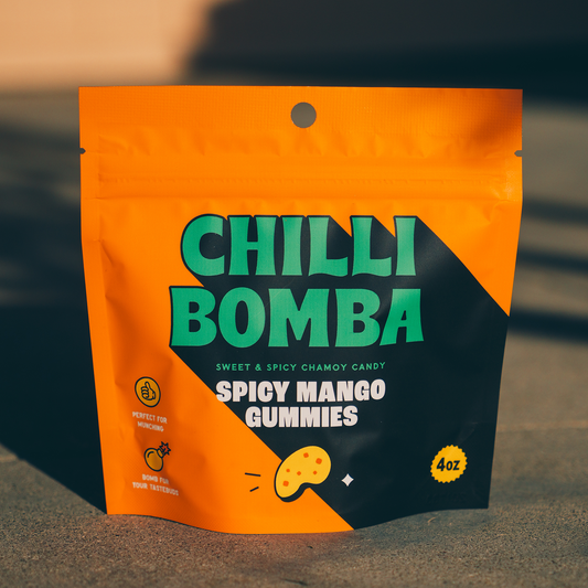 Chilli Bomba Spicy Mango Gummies Chili Chamoy Candy 4oz Bag