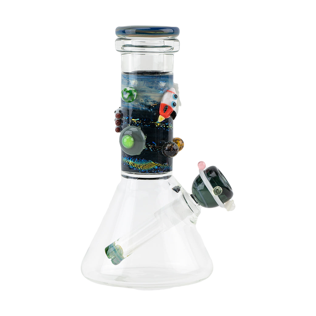 Empire Glassworks 8" UV Reactive Galactic Baby Beaker Bong with Glow Accents