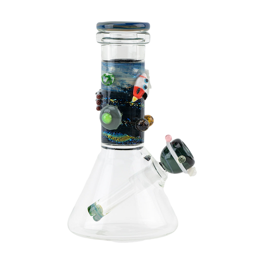 Empire Glassworks 8" UV Reactive Galactic Baby Beaker Bong with Glow Accents