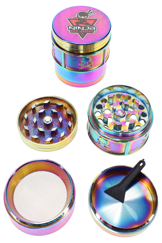 Ninja Glass Rainbow 4-Part Metal Herb Grinder – 1½″