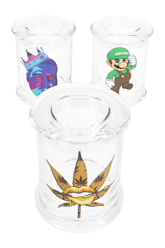 Large Glass Stash Jar – Decal Lidless Seal – 3.75″ - Assorted Colors