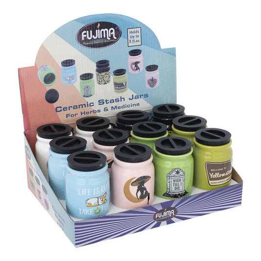 Fujima 12pc Ceramic Stash Jars 3oz - Assorted Punny Designs