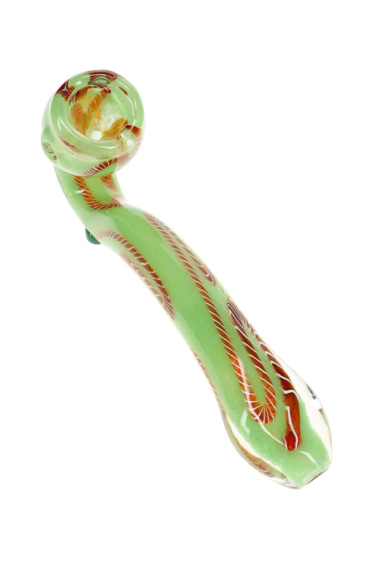Striped Frit Sherlock Glass Pipe "Frit Sage" - 6½"