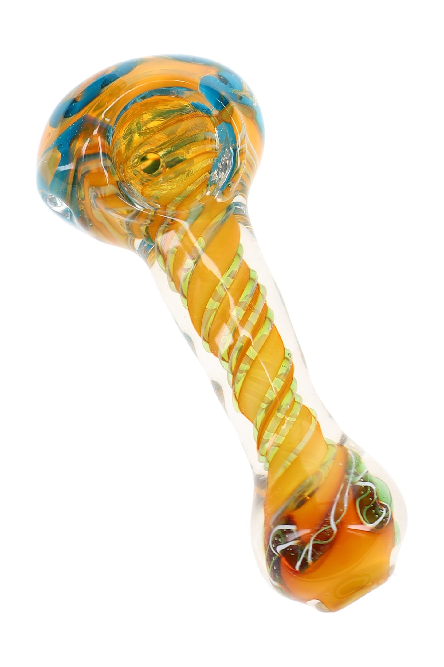 Gold Fumed Swirl Striped Spoon Pipe “Golden Spiral” – 4″ – Assorted Colors