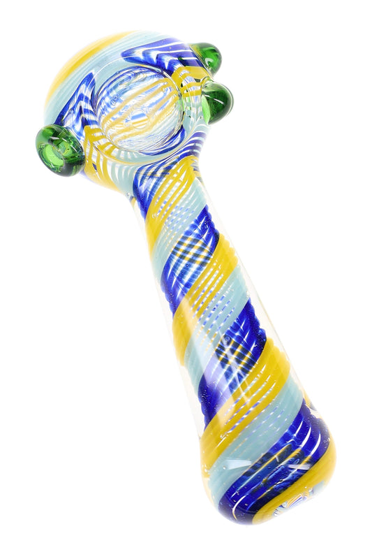 Clear Multicolor Swirl Spoon Pipe “Stripe Parade” – 4½″ – Assorted Colors