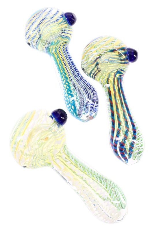 Color Changing Striped Glass Pipe “Prism Pop” – 4″ – Assorted Colors