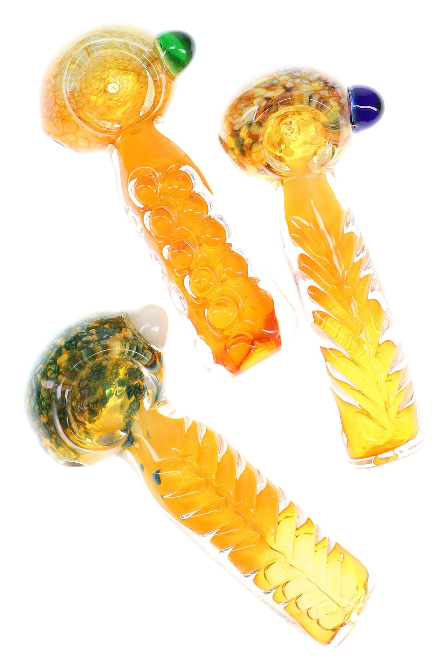 Gold Fumed Indented Frit Glass Pipe “Sunburst” – 3½″ – Assorted Colors