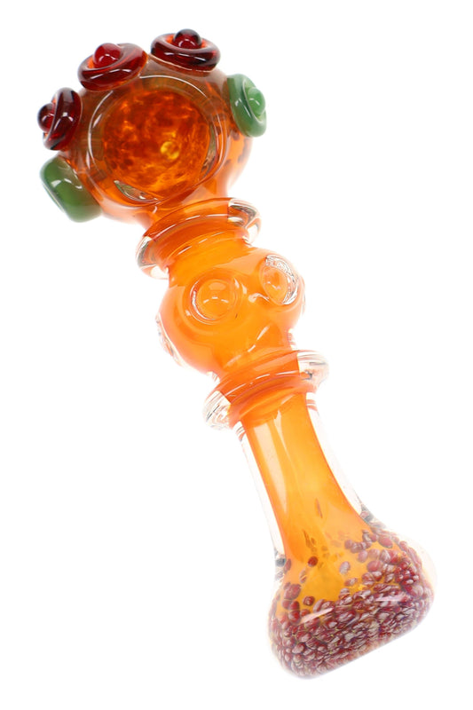 Gold Fumed Frit Ring Spoon Pipe “Solar Scepter” – 5″ – Assorted Colors