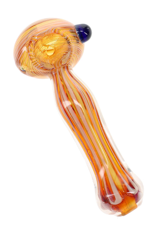 Silver Fumed Striped Spoon Pipe “Ribbon Flash” – 4½″ – Assorted Colors