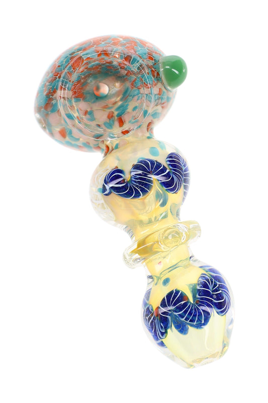 Silver Fumed Frit Ring Spoon Pipe “Moon Halo” – 4″ – Assorted Colors