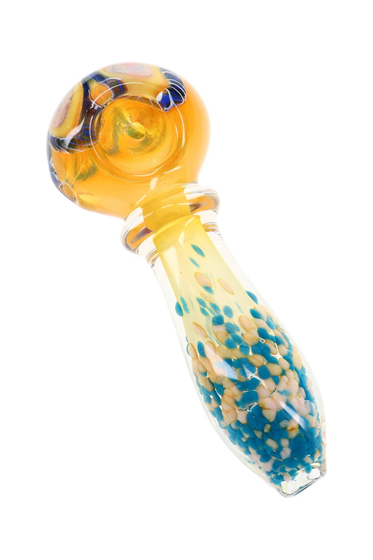 Gold Fumed Frit Ring Glass Spoon Pipe “Sunburst Halo” – 4″ – Assorted Colors