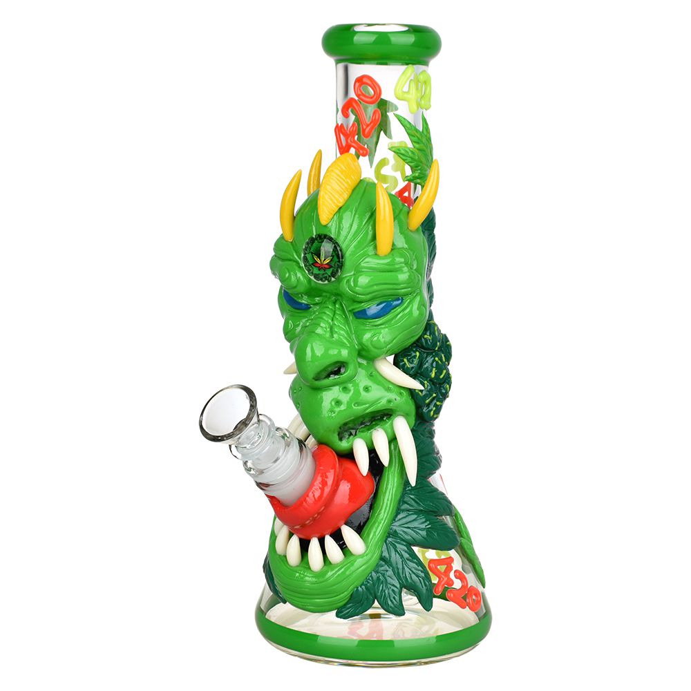 Glowfly Glass 10" Glow-in-Dark Dragon Beaker Bong with Ice Catcher