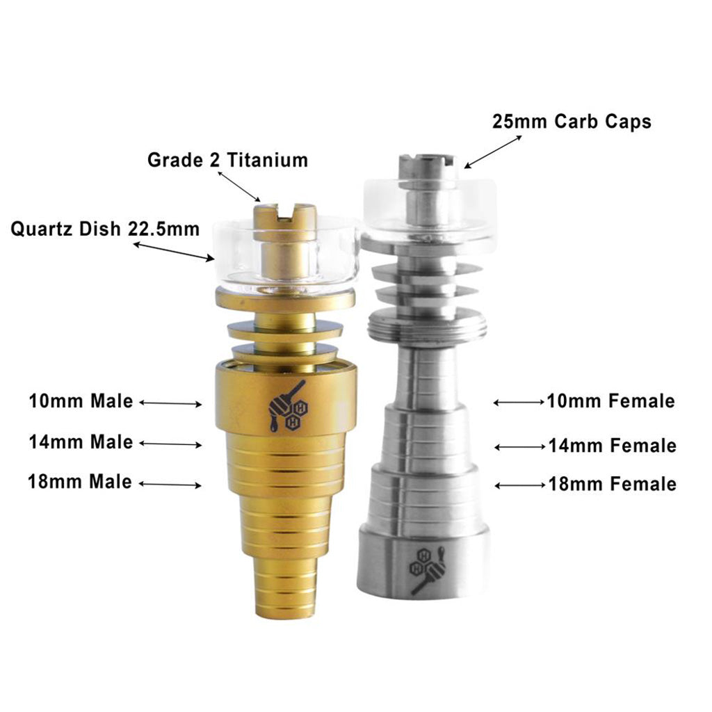 Honeybee Herb Titanium 6-in-1 Hybrid Dab Nail with Quartz Dish