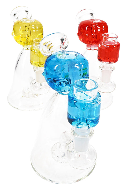 Fluid-Filled Glass Beaker Bong “Little Alien” – Freezable – Showerhead Perc – 6″