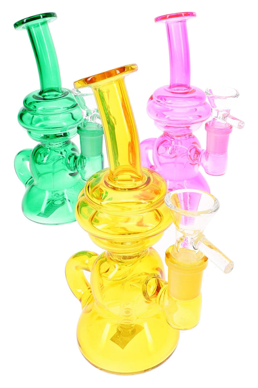 Stemless Glass Recycler Bong “Color Current” – 6½″ – Assorted Colors
