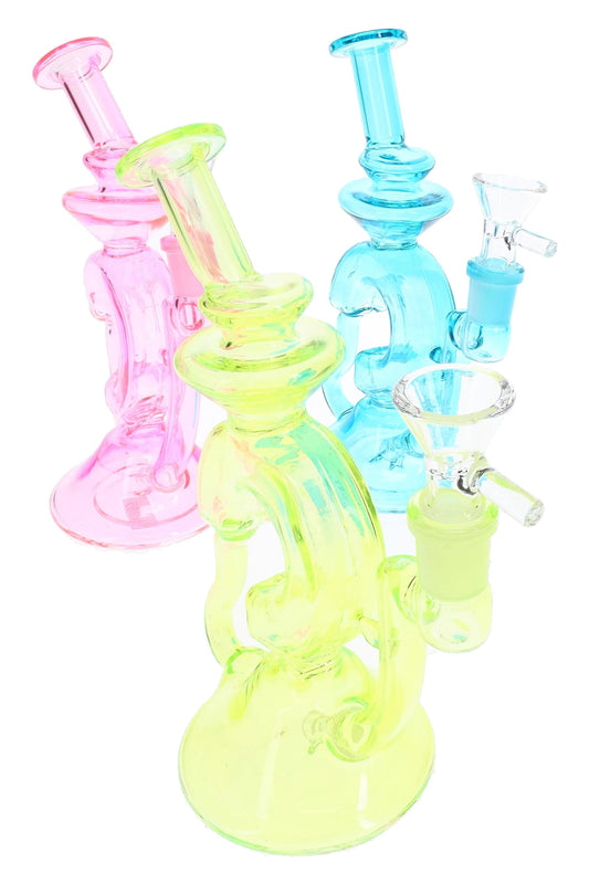 Stemless Glass Funky Recycler Bong “Ripple Orbit” – 7″ – Assorted Colors