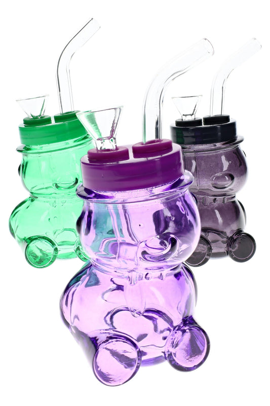 Colored Glass Bear Bong “Honey Puff” – 4″
