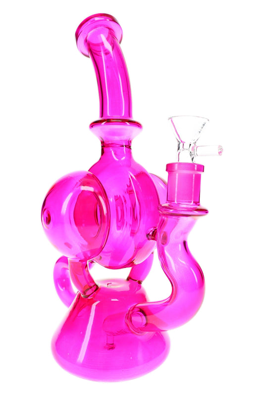 Pink Glass Recycler Bong “Blush Loop” – 14.5 mm – 10″