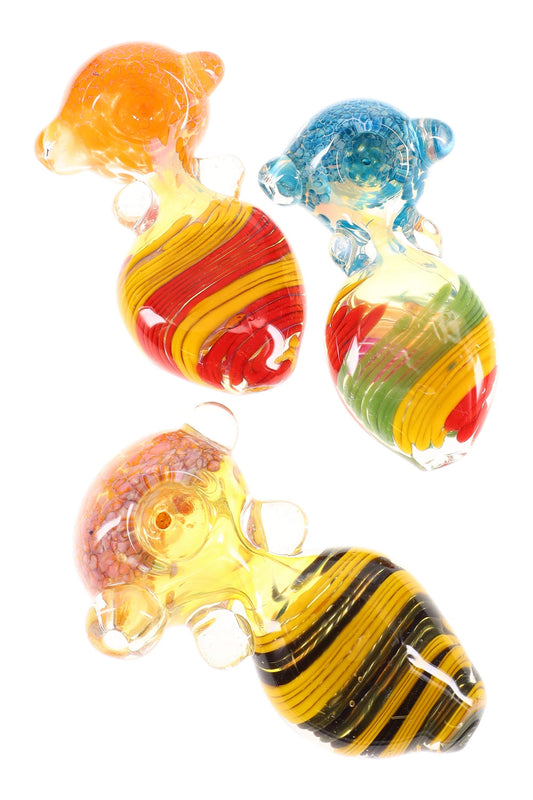 Color Changing Swirl Frit Glass Spoon Pipe “Candy Gourd” – 4–5″ – Assorted Colors
