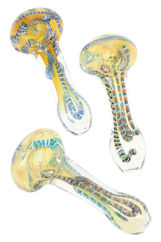 Color-Changing Striped Glass Hand Pipe “Ribbon Flow” – 4″ – Assorted Colors