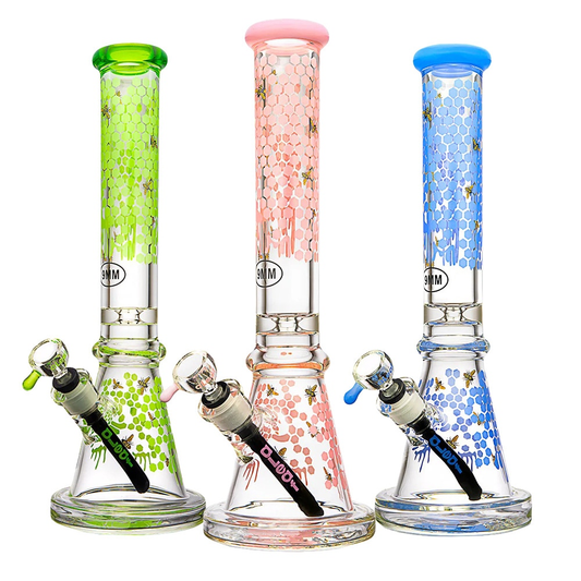 aLeaf The Honeycomb Glass Beaker Water Pipe | 16" | 14mm F | Colors Vary