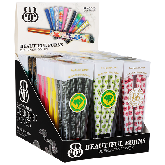 Beautiful Burns Designer Pre-Rolled Cones | Assorted Designs | 8pc | 30pk Display | 20pk Display