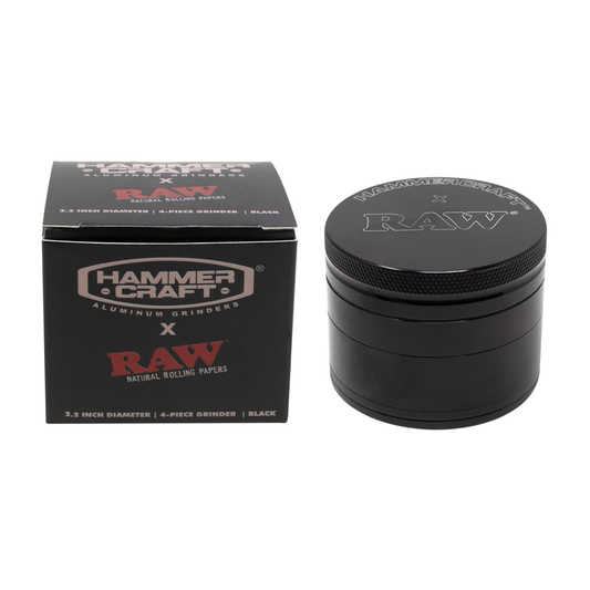 RAW x Hammercraft 2.2" Compact Herb Grinder with Pollen Catcher - Black/Red