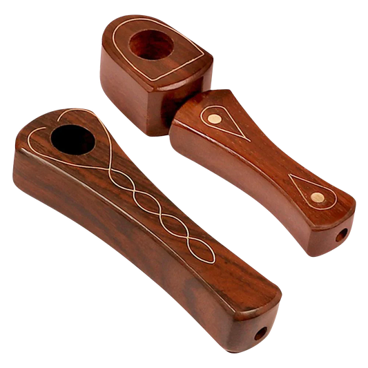 Brass Inlaid Wood Spoon Pipe