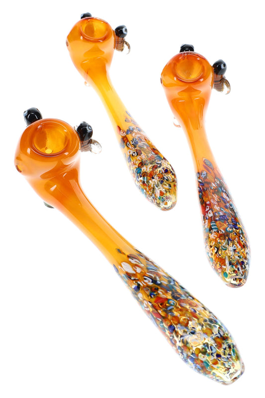 Gold Fumed Confetti Bee Glass Sherlock Pipe “Honey Haze” – 7.5″ – Assorted