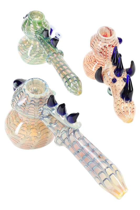 Glass Hammer Bubbler “Dragon Spine” – Silver Fumed – 8″ – Assorted Colors