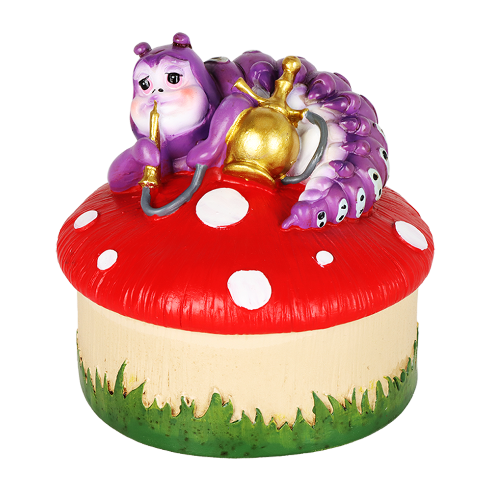 Caterpillar Mushroom Polyresin Trinket Box | 3.5"x4.5"
