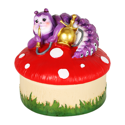 Caterpillar Mushroom Polyresin Trinket Box | 3.5"x4.5"