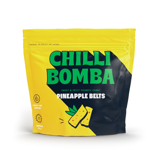 CHILLY BOMBA Sweet & Spicy Pineapple Belts 8oz - Fiery Snack