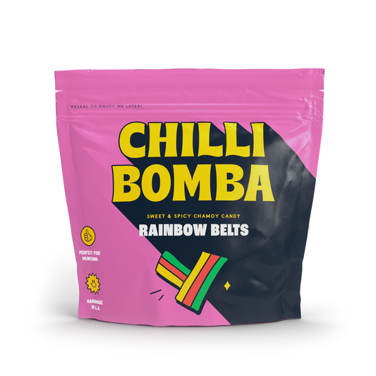 CHILLY BOMBA Spicy Rainbow Belts Snack - 8oz Bag for Munchies