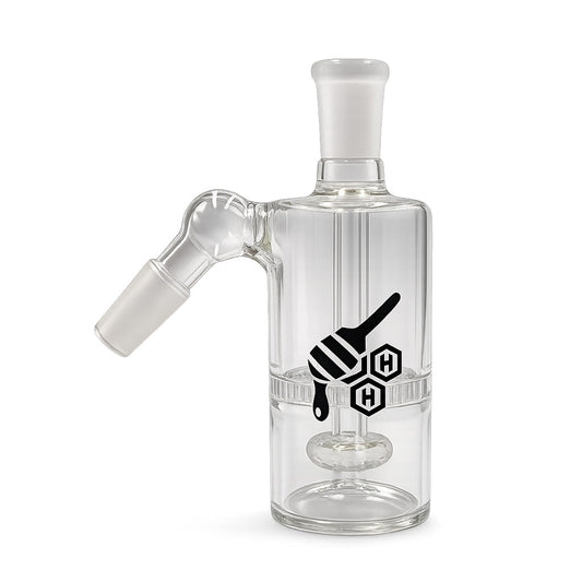 Honeybee Herb Core Cylinder Double Perc Glass Ash Catcher