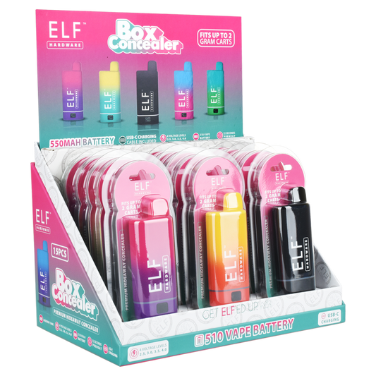 ELF Hardware Box Concealer 510 Cart Vape Battery | 550mAh | Assorted Colors | 15ct Display