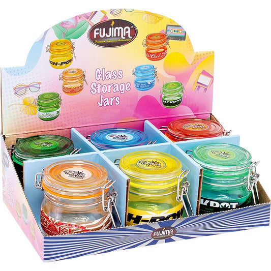 Fujima Dank Tank Latch Lid Glass Storage Jar | 150mL | Assorted Colors | 6ct Display