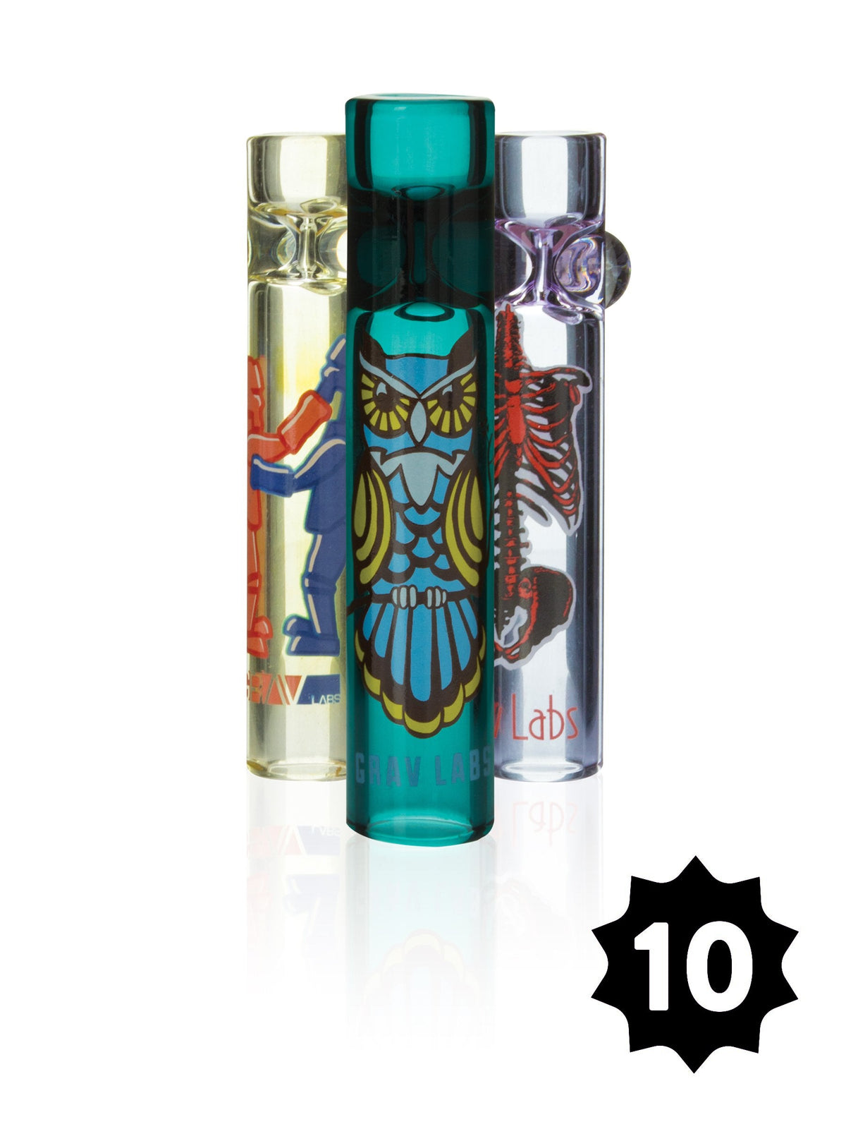 GRAV 16mm Whimsical Glass Taster Pipes - 10 Pack with Roll Stop