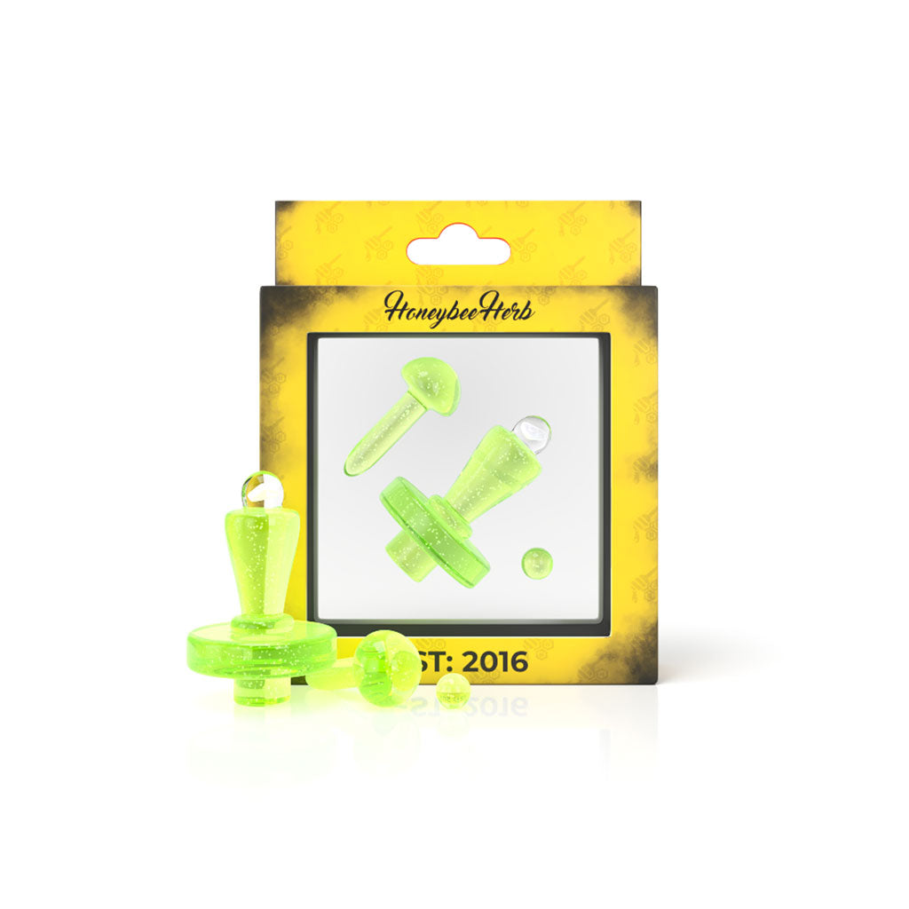 Honeybee Herb Opal UV Glass Dab Cap & Mushroom Bead Set - Airflow Control