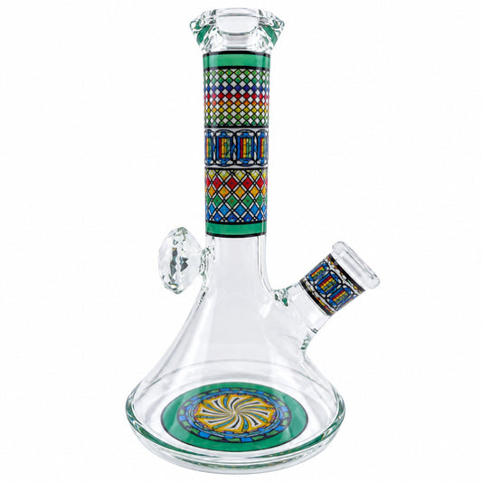 Green Mosaic Beaker Bong - 7in