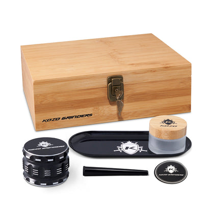 Kozo Bamboo Stash Box Set with Lock, Tray and Jar