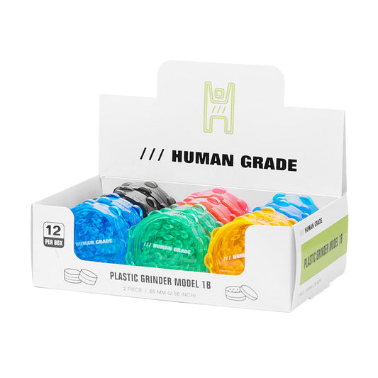 Human Grade Colorful Plastic Grinders Display - Durable 2" & 2.5" Variants