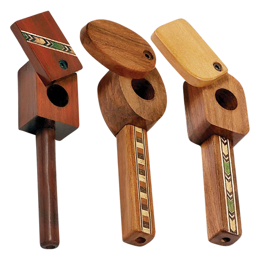 Marquee Inlaid Wood Spoon Pipe with Swivel Lid
