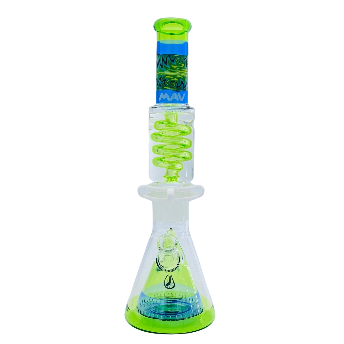 MAV Glass Reversal Wig Wag Ooze And Blue Slitted Pyramid Beaker Freezable Coil System