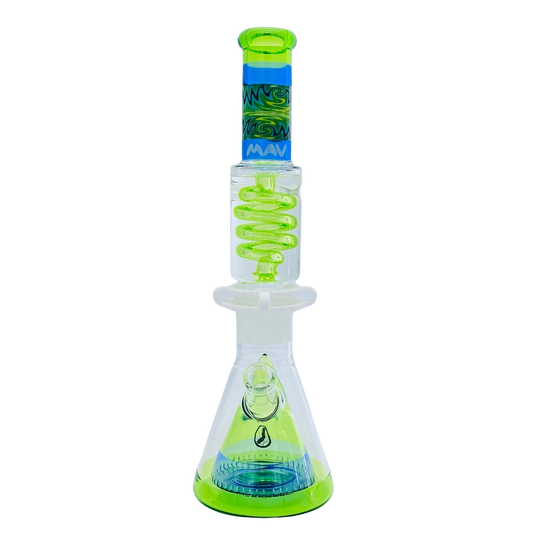 MAV Glass Reversal Wig Wag Ooze And Blue Slitted Pyramid Beaker Freezable Coil System