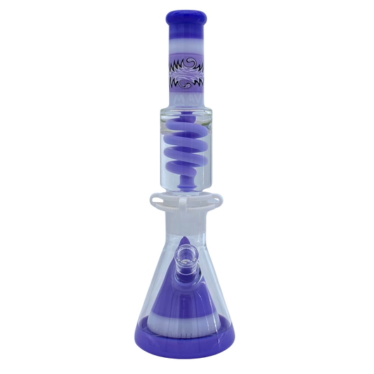 MAV Glass Reversal Wig Wag Purple And White Slitted Pyramid Beaker Freezable Coil System