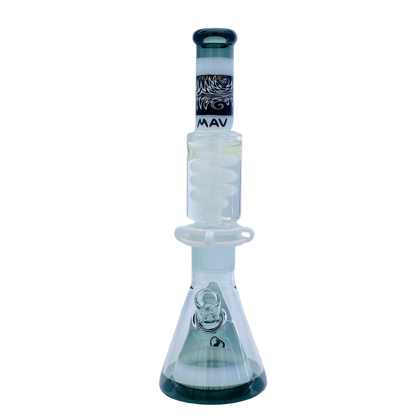 MAV Glass Reversal Wig Wag Smoke And White Slitted Pyramid Beaker Freezable Coil System