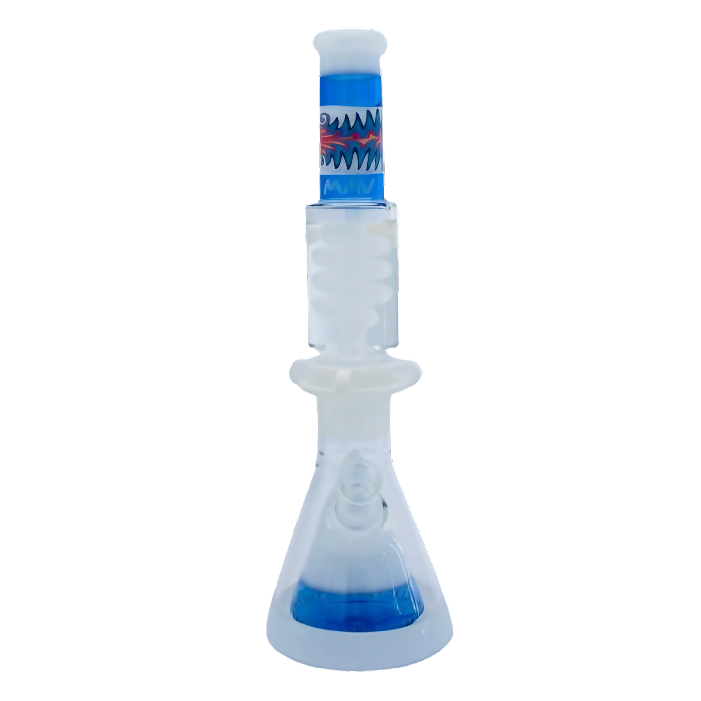 MAV Glass Reversal Wig Wag White And Blue Slitted Pyramid Beaker Freezable Coil System